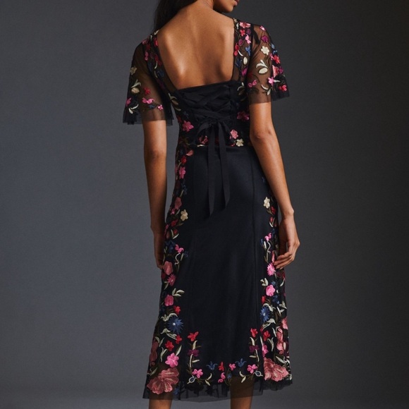Anthropologie Embroidered Floral Midi Dress US 6 - Picture 8 of 8